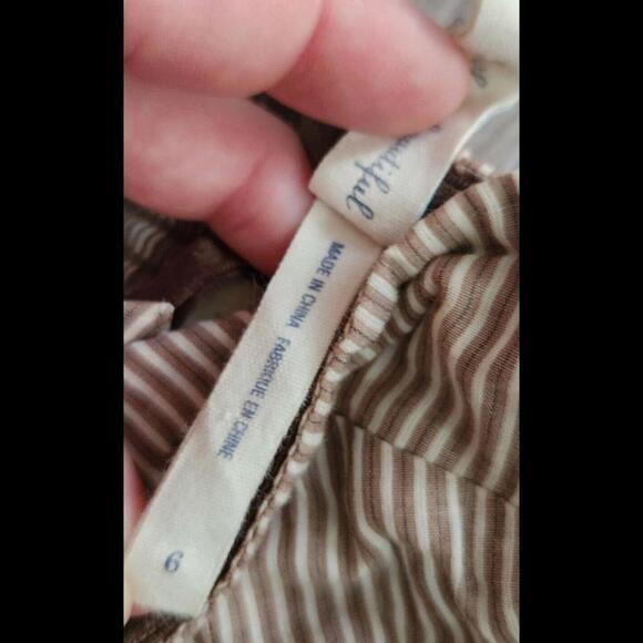 Anthropologie Maeve Dress 6 Striped Brown Embroidered Strapless Smocked Boho Sun - Picture 4 of 9